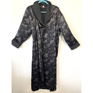 Victoria’s Secret Vintage Black Floral Satin Long Robe 90s Y2K Fleece Lined XS/S
